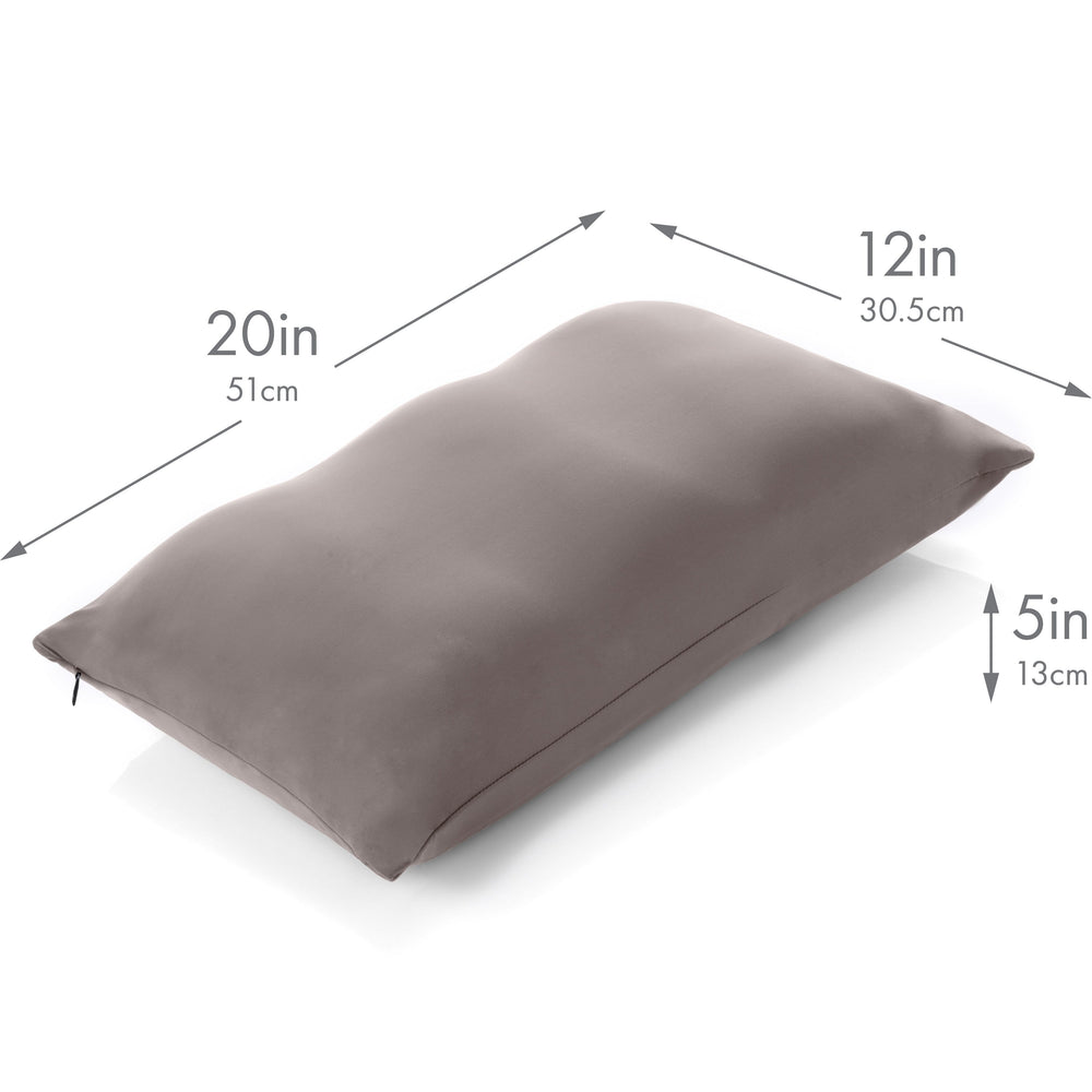 Premium Microbead Bed Pillow, Small Extra Fluffy But Supportive - Ultra Comfortable Sleep with Silk Like Anti Aging Cover 85% spandex/ 15% nylon Breathable, Cooling Stone Gray